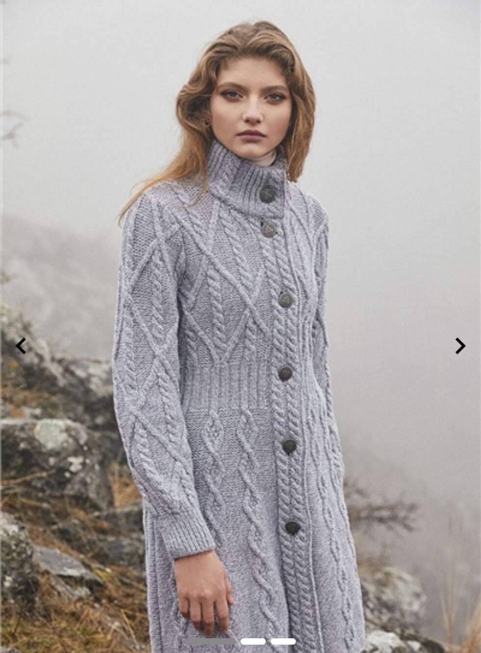 Saol Ireland Aran Cable Signature Coat M 100% Merino Wool Gray Celtic Cardigan